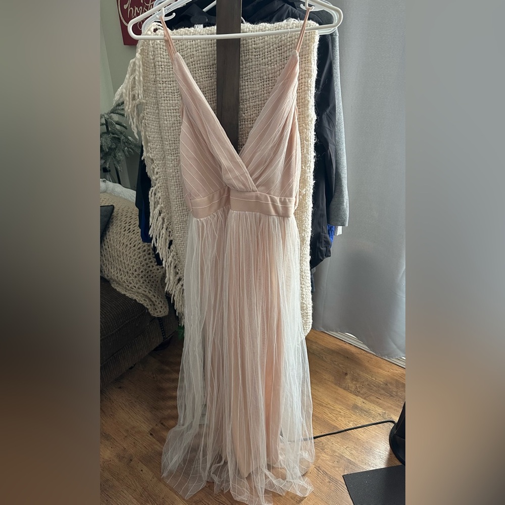 Simple Blush Maxi Dress with V-Neck. Backless. NWT